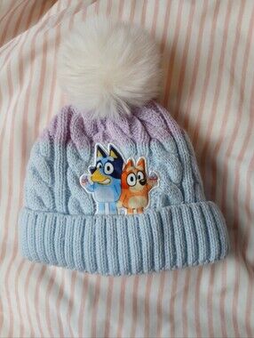 2/14 Bluey Hat Winter Toque Toddler Girls Kids Pompom